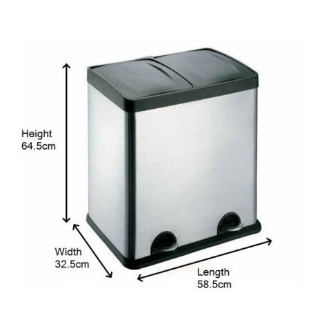 Evre Recycling Bin with Lids for Kitchens / 60 Litre Capacity / 2 Compartments Waste Separation (60L)