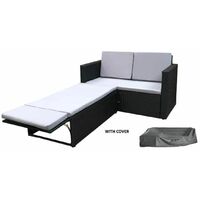 Evre Outdoor Rattan Garden Sofa Furniture Set Love Bed two seater Black with Cover - Black