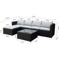 Evre Rattan Outdoor Garden Furniture Set Miami Sofa Coffee Table, Foot Stool Rattan (Black) - Black