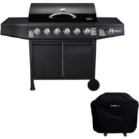 CosmoGrill 6+1 Gas Burner Grill BBQ Barbecue Inc Side Burner - 93422 with Cover - Black