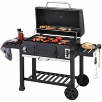 CosmoGrill XXL Charcoal Outdoor Smoker BBQ Portable Garden Barbecue Grill With Cover - Black