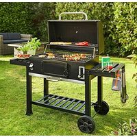 CosmoGrill XXL Charcoal Outdoor Smoker BBQ Portable Garden Barbecue Grill With Cover - Black