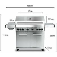 CosmoGrill Barbecue 6+2 Platinum Stainless Steel Gas Grill BBQ (Silver)