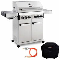CosmoGrill Barbecue 4+2 Platinum Stainless Steel Gas Grill BBQ (Silver With Cover)