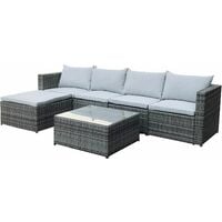 EVRE Rattan Outdoor Garden Furniture Set Miami Sofa Coffee Table, Foot Stool Rattan (Grey)