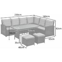 Monroe 8 Seater Garden Rattan Furniture Corner Dining Set Table Sofa Bench Stool Grey