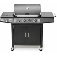 CosmoGrill Pro 4+1 Gas Burner Grill BBQ Barbecue Incl. Side Burner - Black - Black