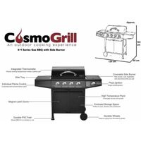 CosmoGrill 4+1 Gas Burner Garden Grill BBQ Barbecue W/ Side Burner & Storage - Black - BLACK