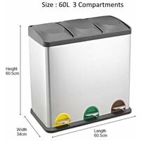 Evre Recycling Bin with Lids for Kitchen / 60 Litre Capacity / 3 ...