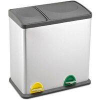 Evre Recycling Bin with Lids for Kitchen / 36 Litre Capacity / 2 Compartments Waste Separation (35L (12L+24L)) - Silver