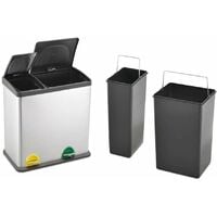 Evre Recycling Bin with Lids for Kitchen / 36 Litre Capacity / 2 Compartments Waste Separation (35L (12L+24L)) - Silver