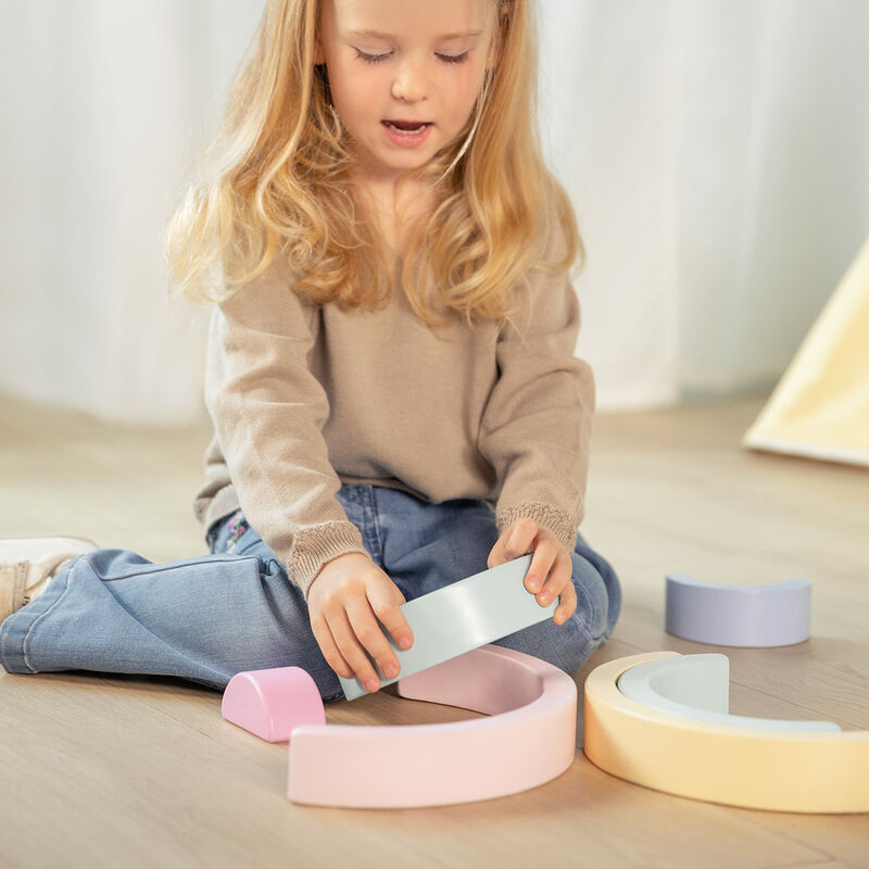 Arco iris Montessori apilable de madera, juguetes educativos de geometría,  bloques de construcción para niños y