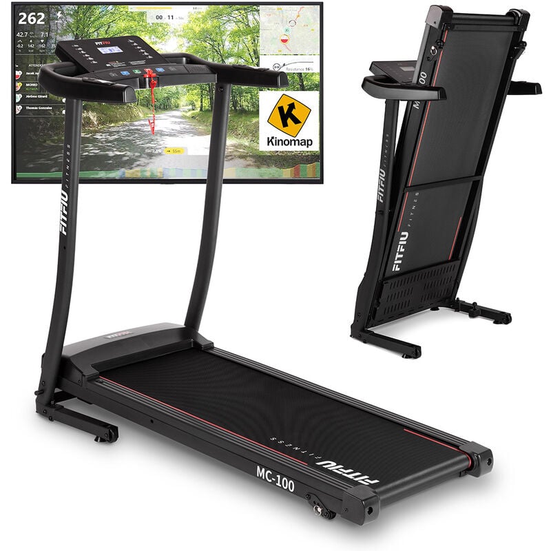 Cinta de correr plegable MC-100 velocidad máx. 10km/h, inclinación manual, superficie carrera 31x102cm, ideal para andar, peso máx. 120kg, 900W - FITFIU Fitness