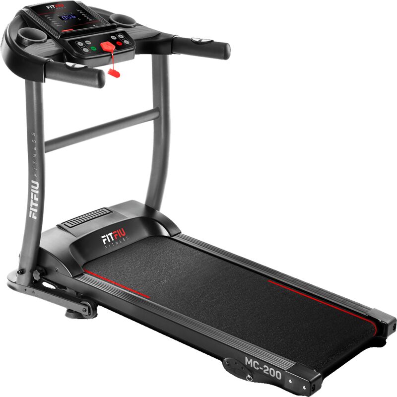 Cinta de correr plegable MC-200 de hasta 14km/h con pulsometro. Cinta andadora plegable silenciosa con motor de 1500w, pantalla LED, velocidad ajustable y amortiguacion VCS - FITFIU Fitness