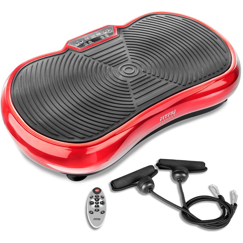 Plataforma vibratoria PV-100 roja con movimiento oscilante. Plataforma con potencia de 400w, 9 programas, mando a distancia y 2 cuerdas elásticas, ideal para adelgazar con vibracion - FITFIU Fitness