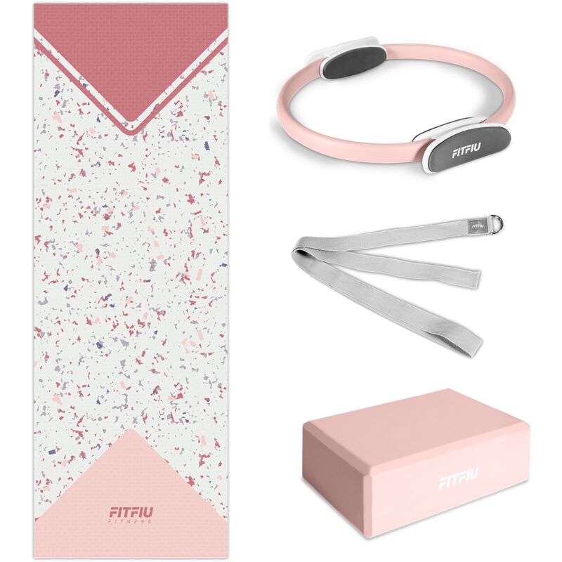 Fitfiu Fitness Kitwell 400 pack de 4 accesorios yoga pilates que incluye esterilla bloque aro correa unisex adulto rosa kitwell400