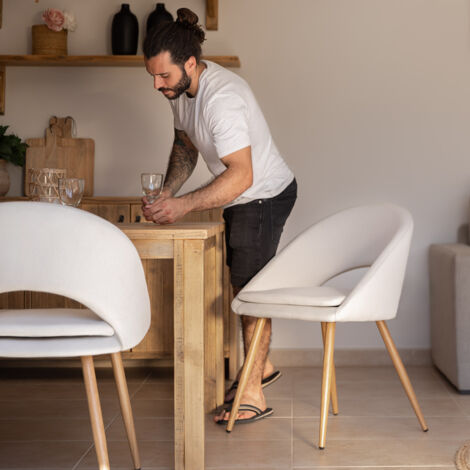 Pack de 2 sillas de comedor con reposabrazos, salón, oficina o cocina, estilo elegante, beige