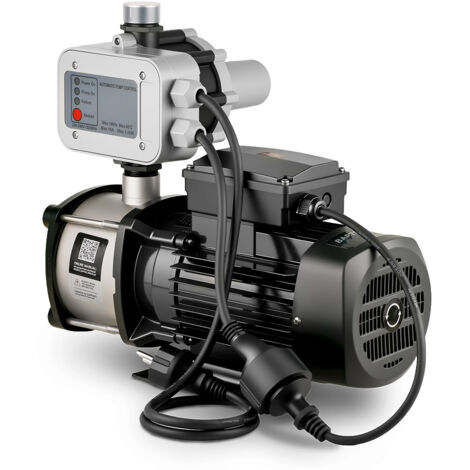 Bomba de agua GREENCUT BAP750C con presostato de 750 W, caudal 67 L/min y altura máxima de bombeo 54 m. Acero inoxidable, silenciosa, fácil de instalar y ideal para aguas claras