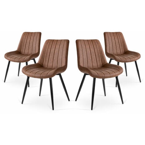 Pack de 4 sillas de comedor, oficina o salón con respaldo acolchado, estilo elegante, marrón