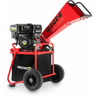 Biotrituradora de gasolina 212cc 5kw, diametro corte 50mm, tolva gran tamaño, saco 64L, ruedas y asa para transporte - Greencut GE212X-B