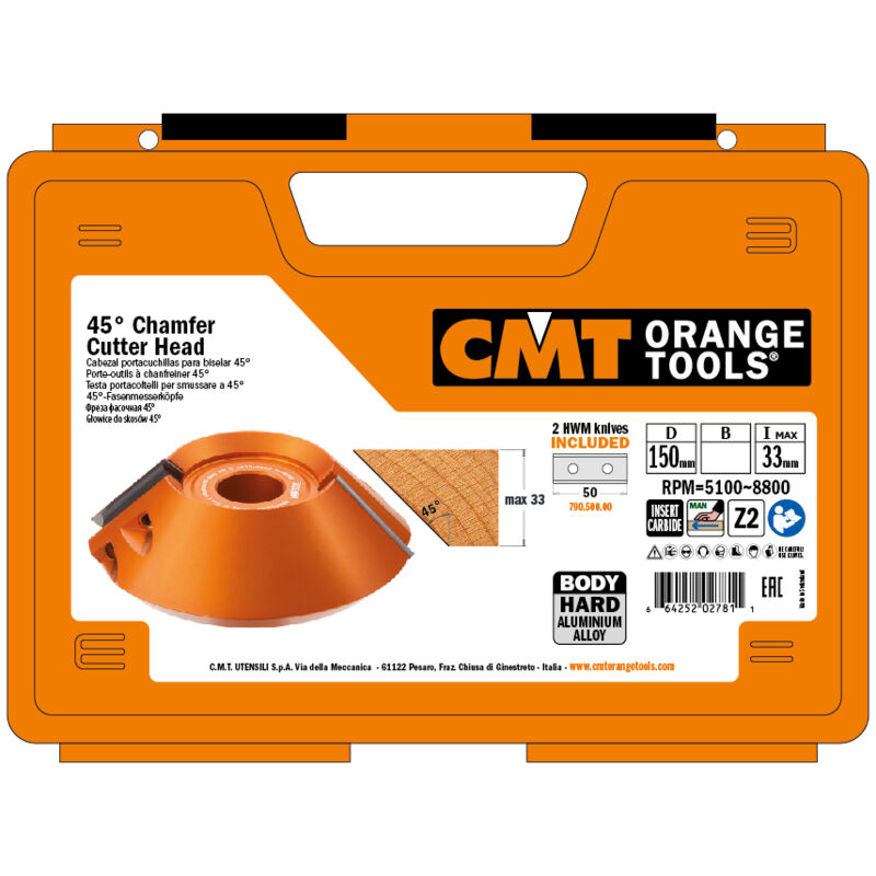 Porte-outil à Chanfreiner 45° CMT Orange Tools - Réf. 694.002.50 - D=160x35x50 Mm - Pour Toupie, Raboteuse - 2