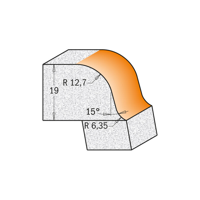 980.542.11 FRAISE POUR QUART DE ROND AVEC ROULEMENT HW S=12 D=54 A=15° R=12, 7-6,35