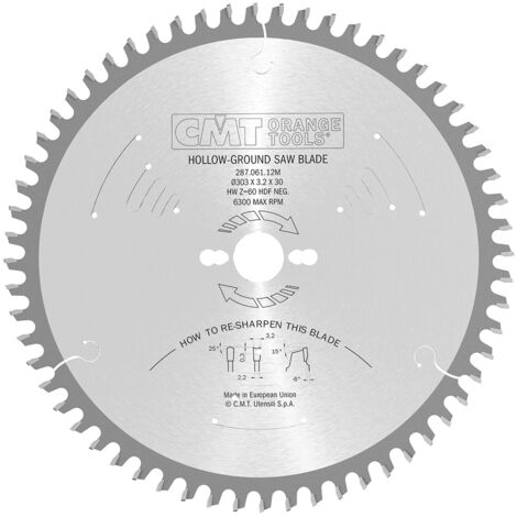 287.049.10M LAME À DENTS CONCAVES HW 250x3,2/2,2x30 Z48 HDF -6°NEG (1/4)