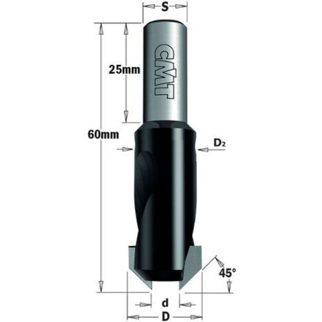 521.616.12 FRAISOIR A' QUEUE CYLINDRIQUE 45° HW S=10X25 D=6/16 GA (1/2)