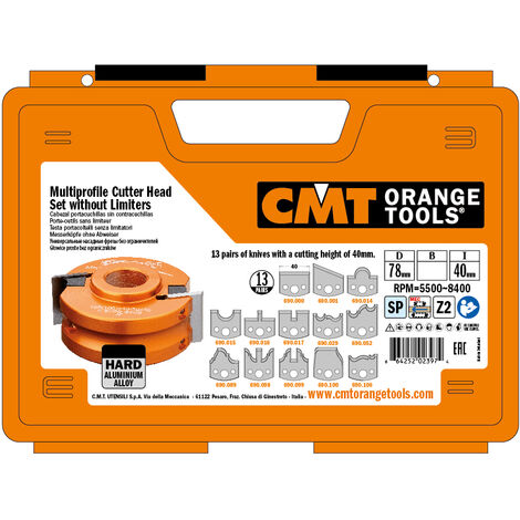 CMT – Coffret porte-outils de toupie sans limite – 3 profils pour portes de placard – Diamètre d'alésage 78mm – Alliage léger d'aluminium