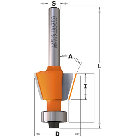 Fraise à Rainurer En V 90° CMT - Diamètre 9,5 Mm, Hauteur De Coupe 12,7 Mm, Queue De 6 Mm
