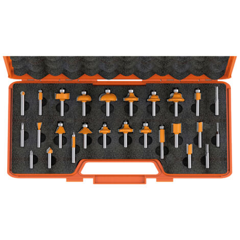 CMT – Coffret de 26 fraises carbure S=8 – Pour défonceuse et affleureuse – Queue de 8mm – Revêtement anti-adhérent P.T.F.E. (1/6)