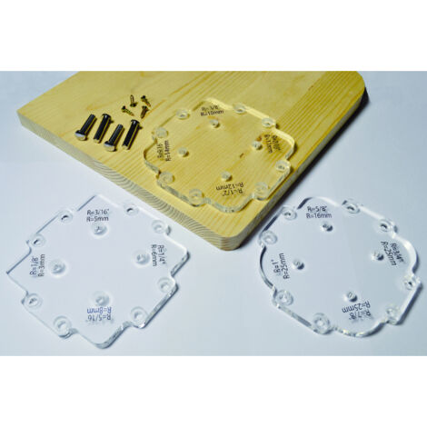 CMT – TMPR12 Jeu de gabarits acryliques pour fraisages jusqu'à 12 rayons – Épaisseur 8 mm – Inclus 4 broches et 4 vis pour bois