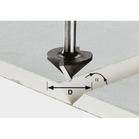 Festool – Fraise à rainurer en V pour plaques de plâtre – Queue de 8mm – Coupe nette sans éclat – 491001