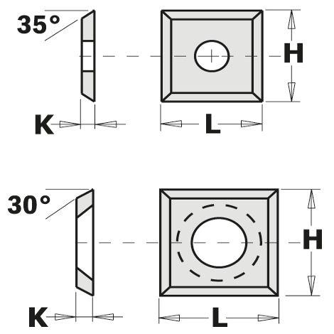 790.105.03 CUCHILLA REVERSIBLE CON CENTRADO (4/35A) 10.5X10.5X1.5MM F4 HWM-KCR08
