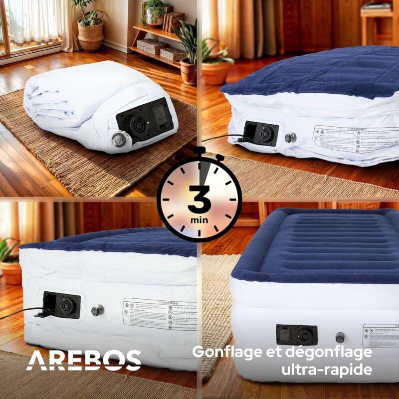 Matelas Gonflable Simple Avec Pompe Intégrée — Auto-gonflage Rapide — Pour Camping, Invités, Randonnée