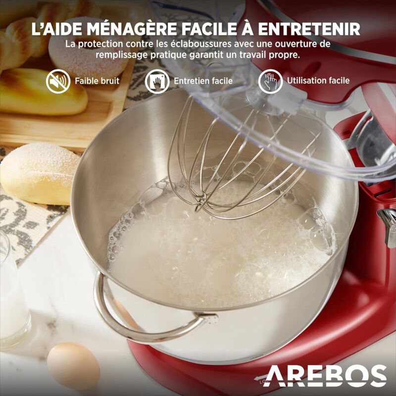 Arebos Robot de Cuisine 1500W 8L Acier inoxydable-Bol mélangeur 6