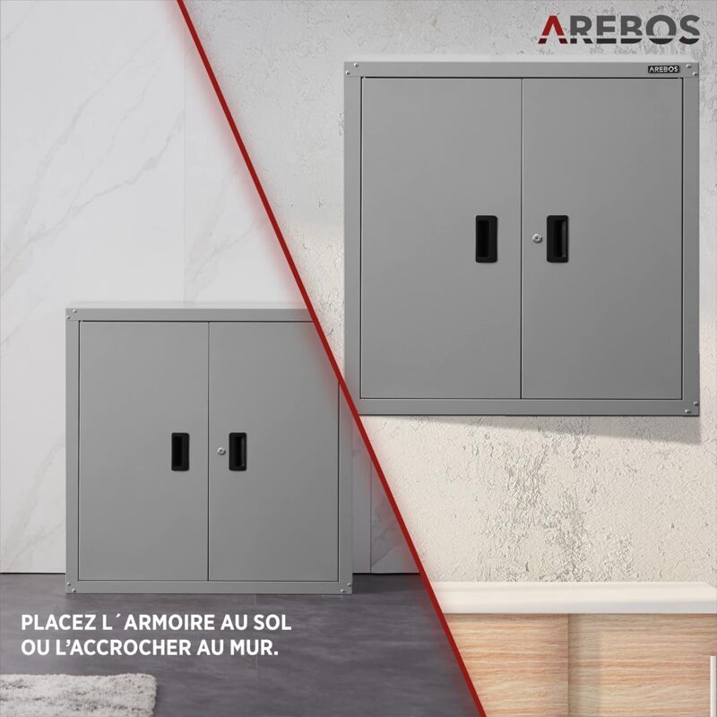 TecTake Armoire Bureau Métallique 80x40x180cm - 5 Étagères Réglables - Serrure Incluse