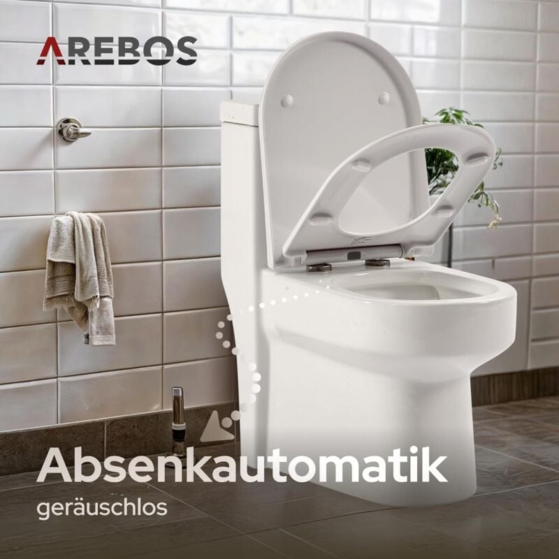 Aqua Bagno | Abattant De Toilette Plat Et Abattant WC Avec Système D'abaissement Automatique, Couvercle De Toilette Amovible En Forme De D, Abattant