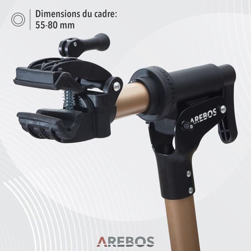 Range Velo AREBOS Support De Montage Professionnel Pour Vélo | Pour VTT Et Vélo Électrique | Rotatif 360° Avec Dispositifs De Libération Rapide | Support Charges Lourdes Sac | Noir/Rouge Support Velo Sol