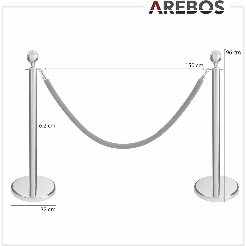 Arebos AREBOS 2x Poteaux de Guidage avec Cordes barrières de sécurité Argenté Bleu 