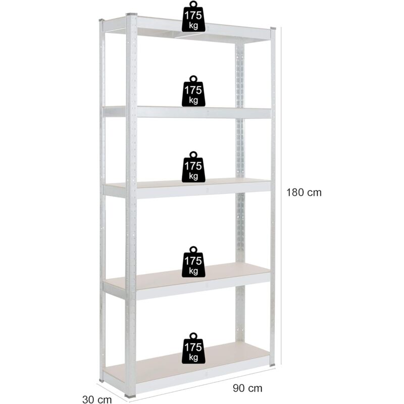 G-Rack Étagère de garage : 180 cm x 90 cm x 60 cm | Unité à 5 niveaux | Charge maximale de 175 kg par étage (875 kg par unité) | Usage domestique, bureau, garage ou entreprise