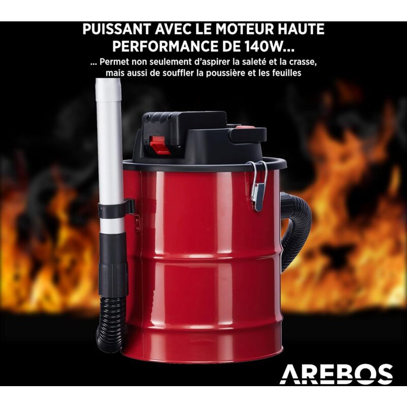 AREBOS Aspirateur à Cendres de cheminée avec Batterie 1200W / 12L / INCL.  Filtre HEPA/Fonction d'aspiration et de soufflage/Tuyau d'aspiration  renforcé en métal : : Cuisine et Maison