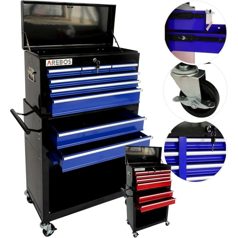 AREBOS Boîte à outils avec 3 tiroirs et 2 compartiments de rangement Noir  Poignée de transport