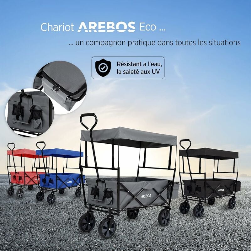 Arebos Chariot à Main AREBOS Chariot à Main de Toit Pliable Chariot d'équipement Gris 
