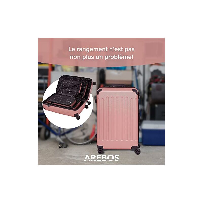 Set De 3 Valises Rigides AREBOS - ABS Rouge - Trolley 360° - Tailles M, L, XL