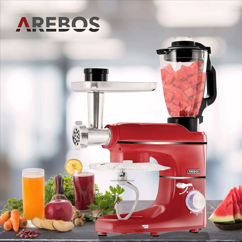 Arebos AREBOS 6 en 1 Robot de Cuisine 1500W Hachoir 5,5L Batteur sur Socle Crème 