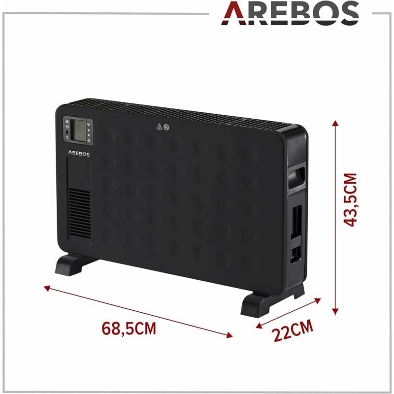 Convecteur Arebos 2300 W, radiateur électrique avec 3 réglages de chaleur, chauffage