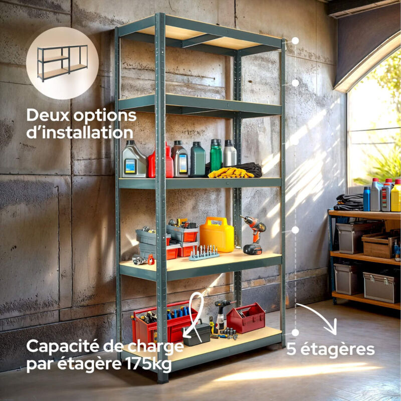 étagère Industrielle Étagère Métal Noir 200x100x30cm - 6 Niveaux, Charge 145kg/niveau, Garage Ou Cave étagère Modulable 200cm