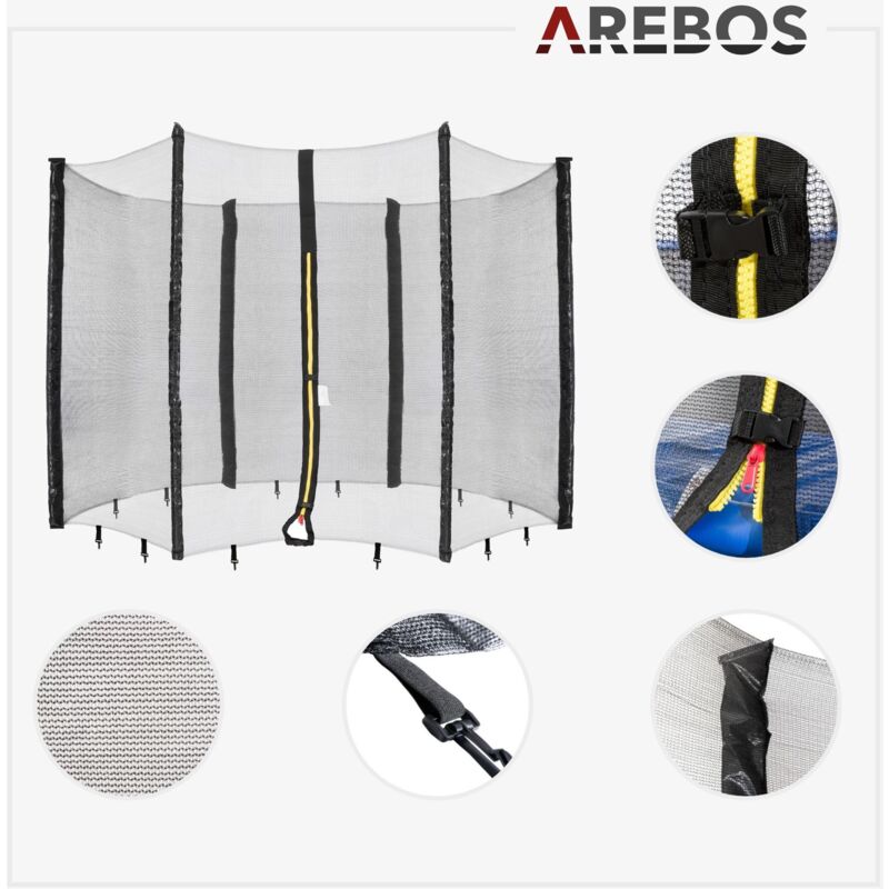 Filet De Sécurité AREBOS 305 Cm – 6 Piquets, Mailles Serrées, Résistant UV Pour Trampoline