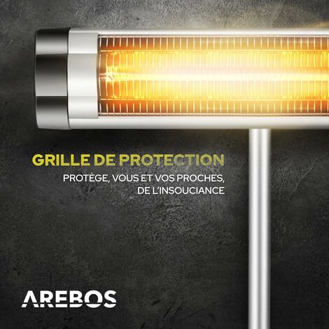 Arebos Radiateur infrarouge extérieur Chauffage radiant terrasse angle d´inclination 60° avec télécommande| intérieur et extérieur 3000W protection IP65 élément chauffant en carbone 